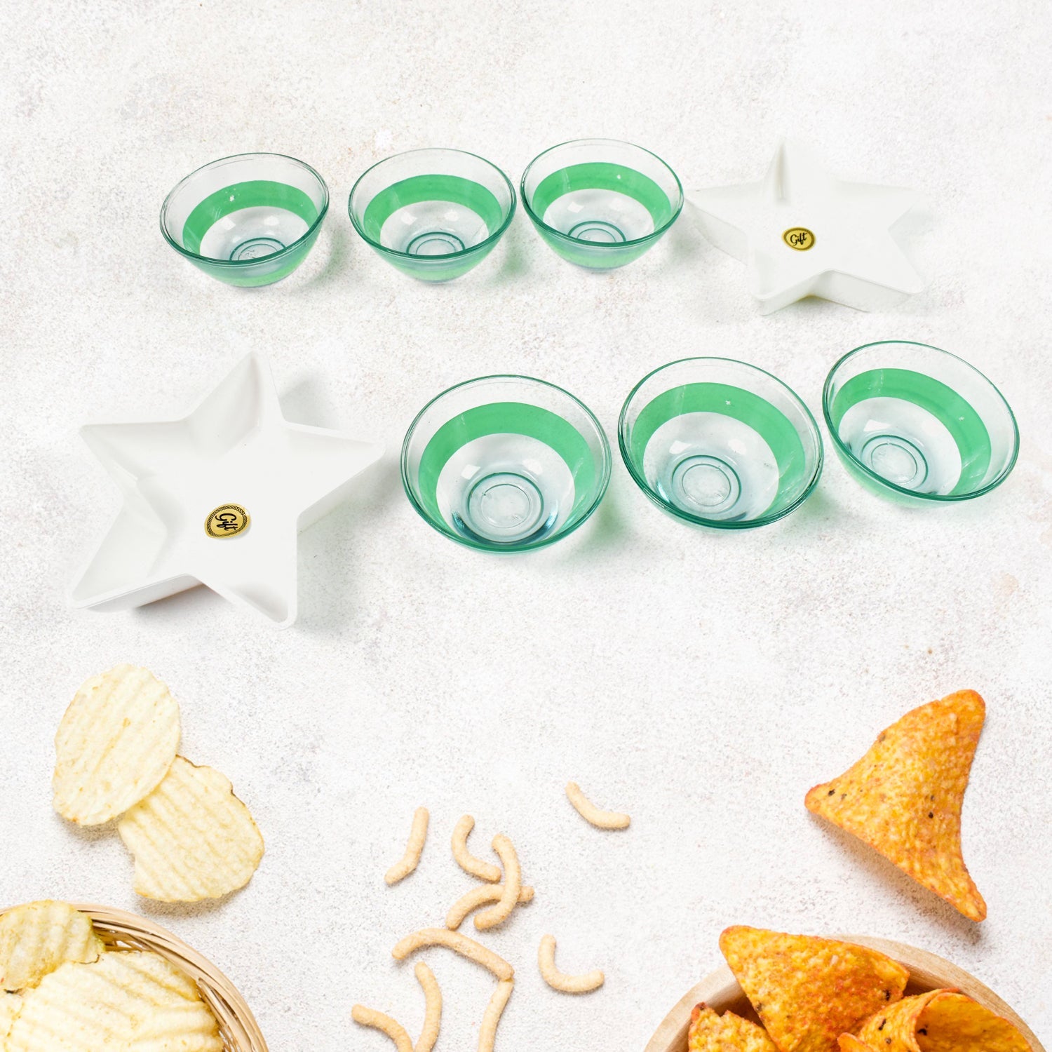 Star Station High Quality 6 Pc Glass Bowl & 2 Pc Plastic Star Shape Snack Bowl Set (8 Pcs Set) Star Station High Quality 6 Pc Glass Bowl & 2 Pc Plastic Star Shape Snack Bowl Set (8 Pcs Set)